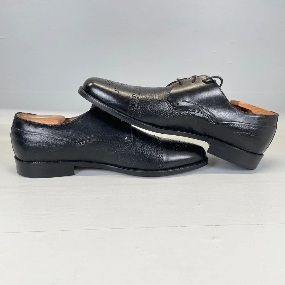 Johnston & Murphy Cellini Oxford Shoes Mens Size 9.5 M Black Deerskin Cap Toe